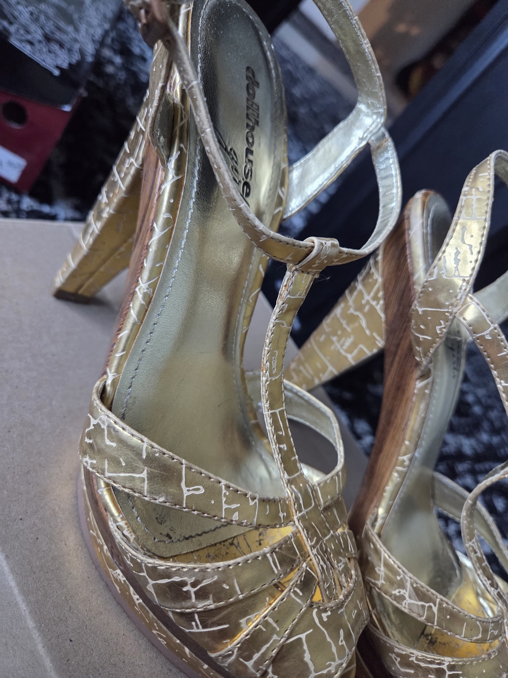 Gold Strappy Platform Heels by Dollhouse